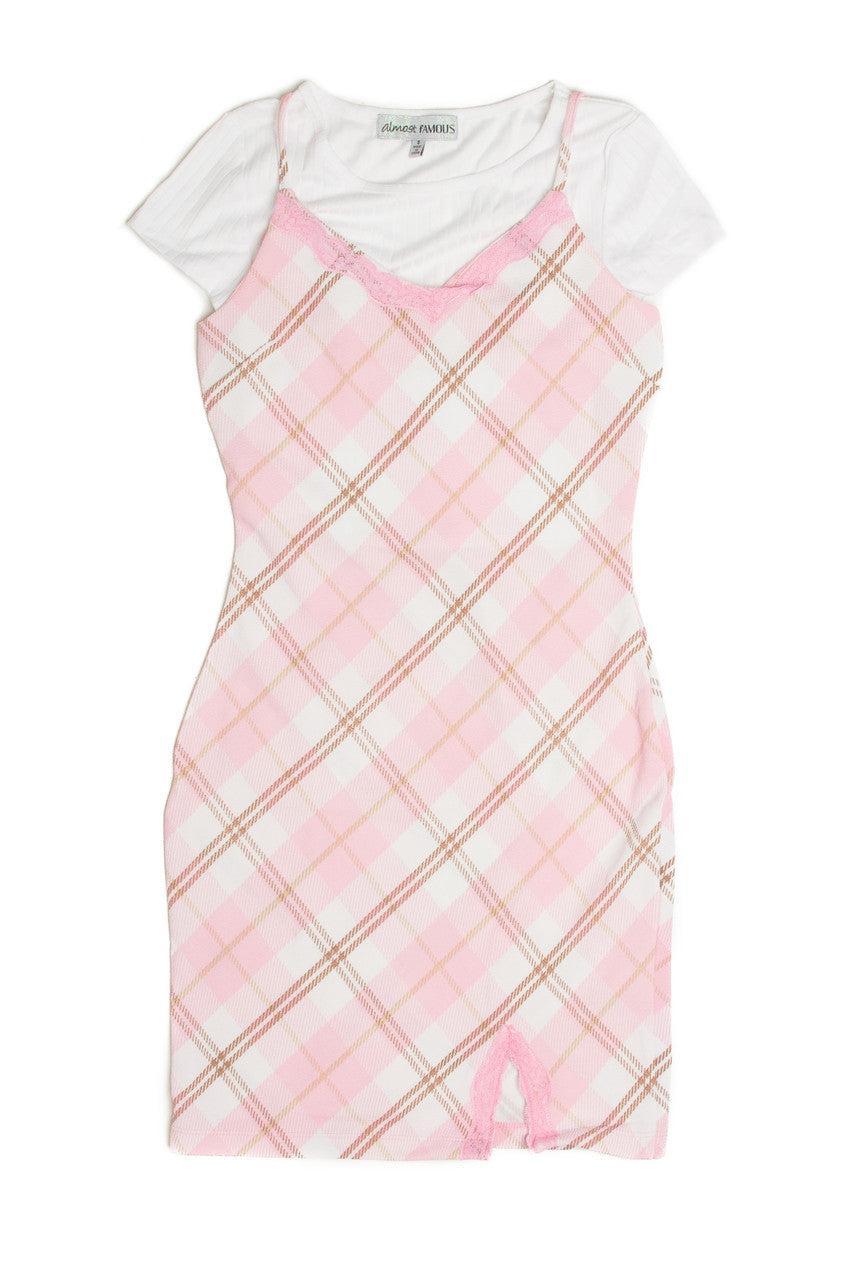 Two Piece Tee & Plaid Cami Dress Product Image