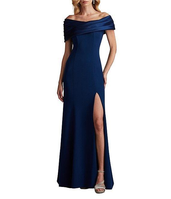 Tadashi Shoji Pleated Taffeta Off the Shoulder Mix Media Aline Gown Product Image