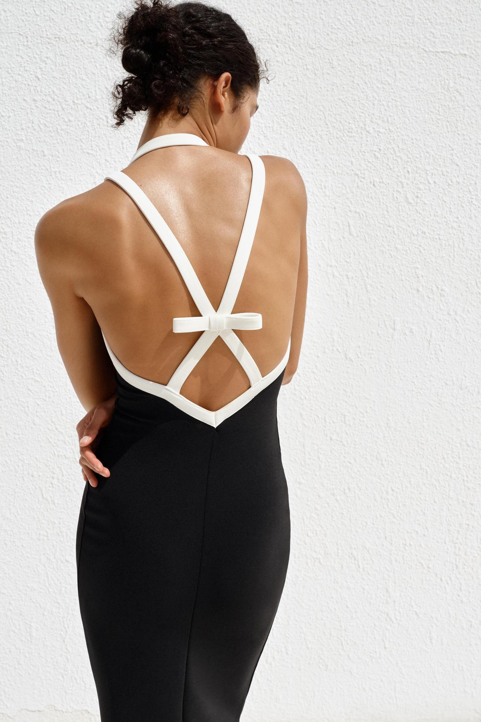 CONTRAST STRETCH HALTER DRESS Product Image