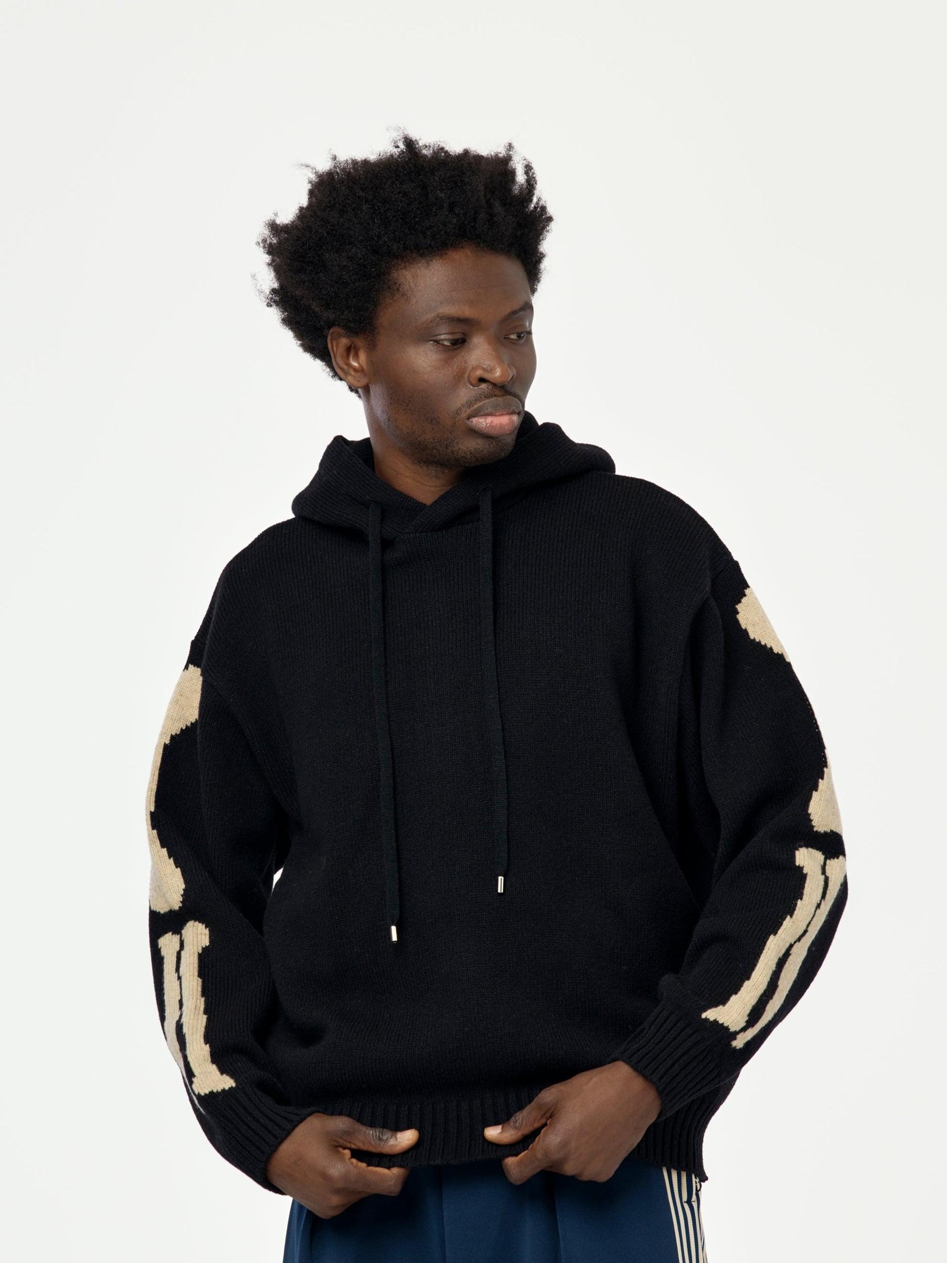 5G Wool BONE Hood Sweater (Black) Product Image
