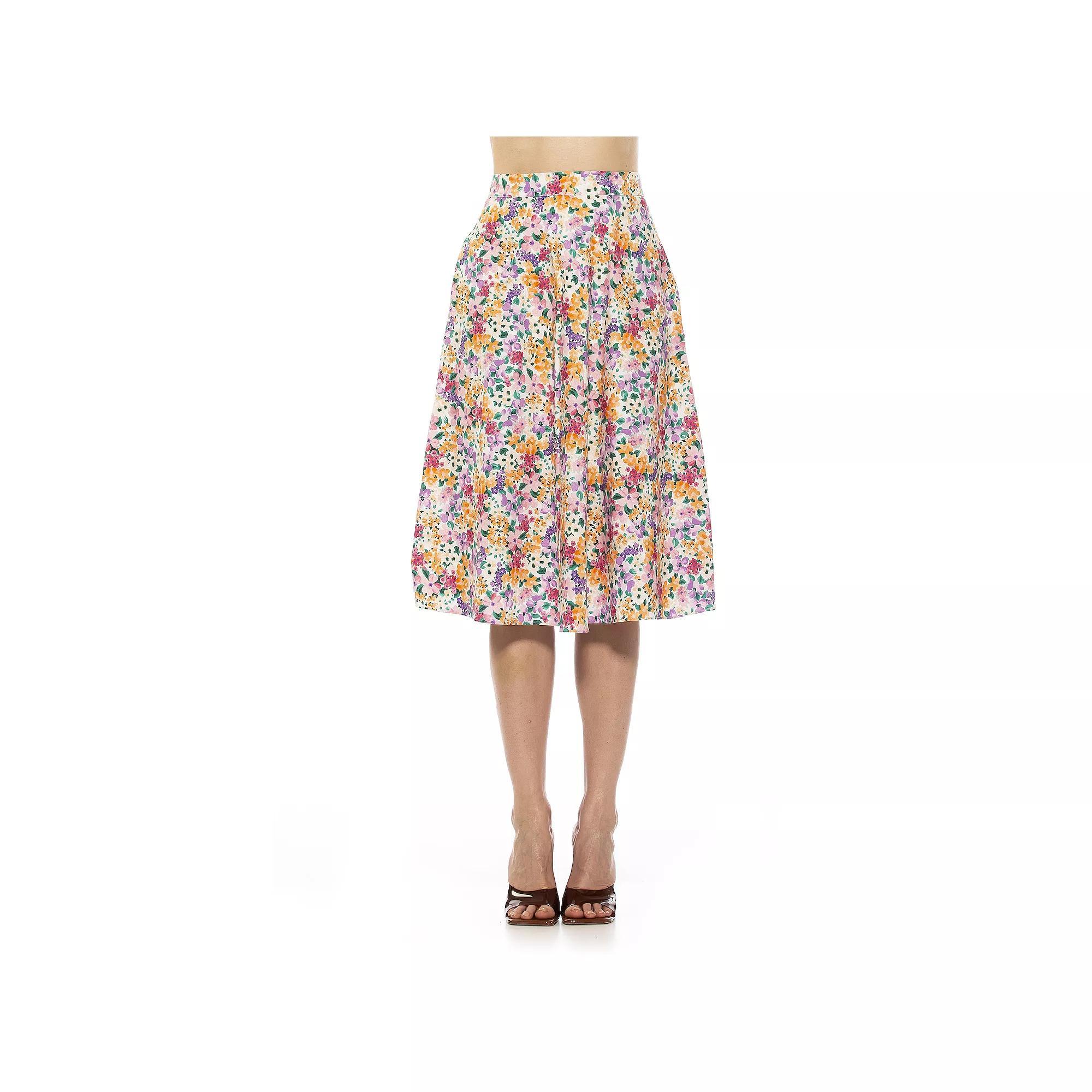 Women's ALEXIA ADMOR Mabel Midi Flared Skirt, Size: 2, Floral Team Product Image