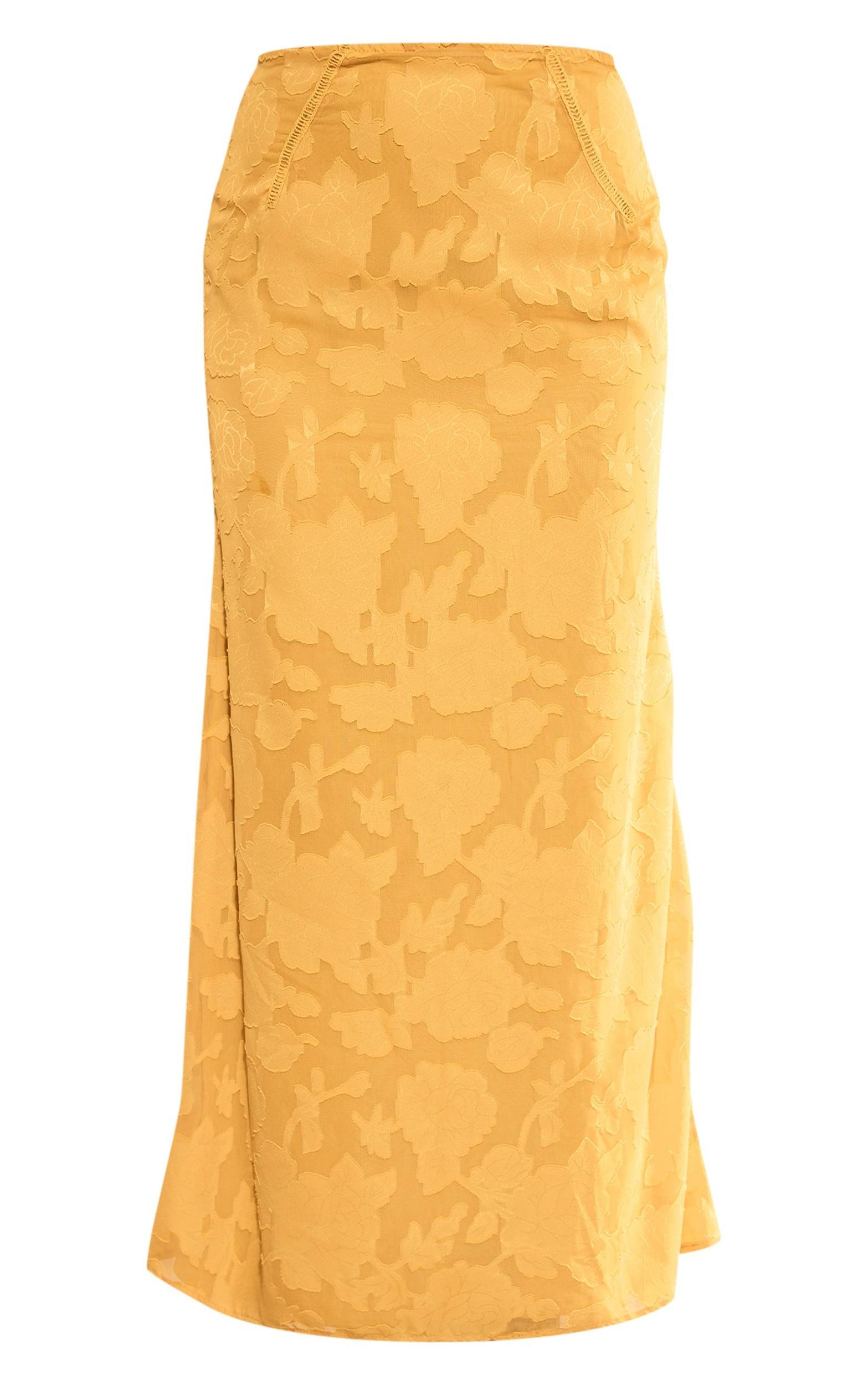 Lemon Distressed Floral Woven Maxi Skirt Product Image