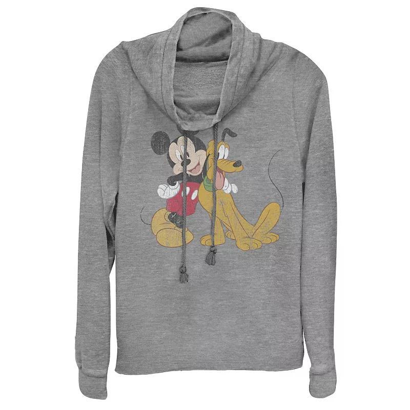 Disney's Mickey Mouse & Pluto Wanna Hang Cowlneck Graphic Lightweight Long Sleeve, Girl's, Size: Medium, Gray Grey Product Image