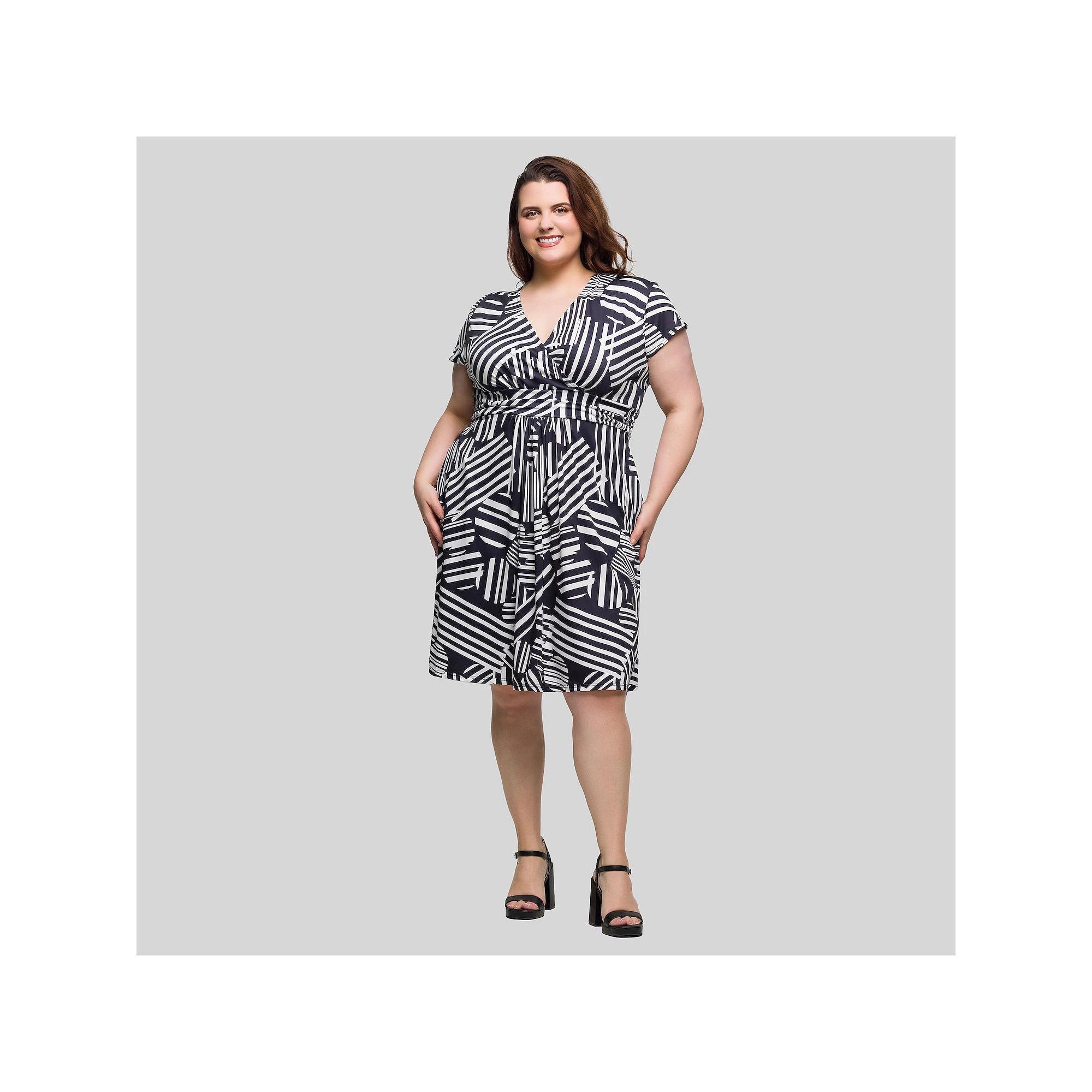 Plus Size 24Seven Comfort Apparel Cap Sleeve Abstract Knee Length Pocket Dress, Women's, Size: 3XL, Black Team Product Image