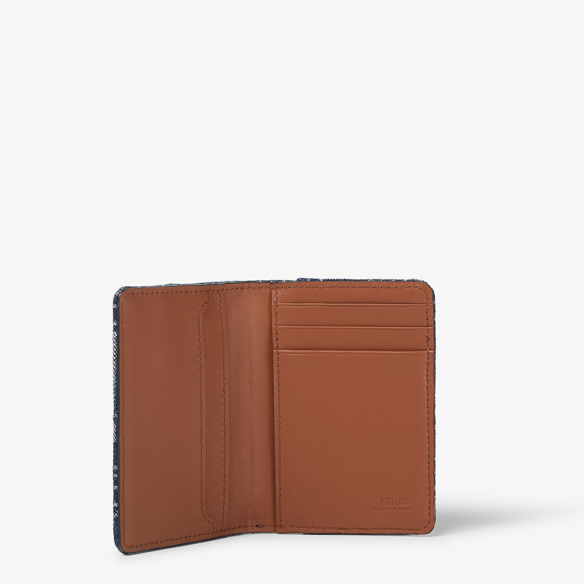 FF Card HolderBrown leather and blue denim-effect FF Jacquard card holder Product Image