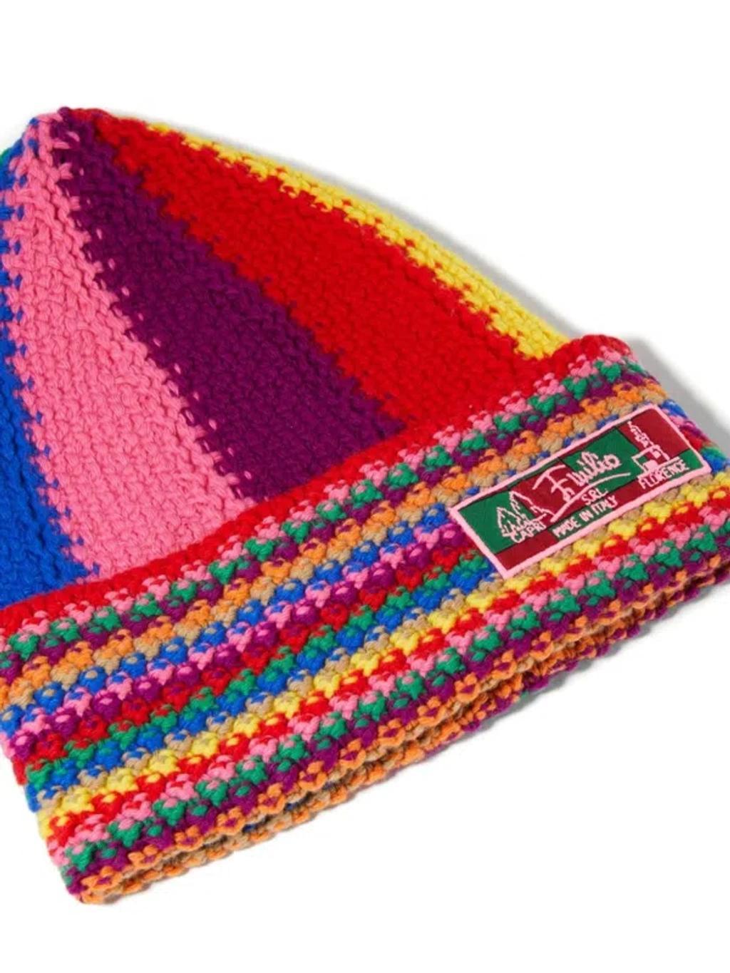 PUCCI Colourblock Wool Beanie Hat In Red Product Image