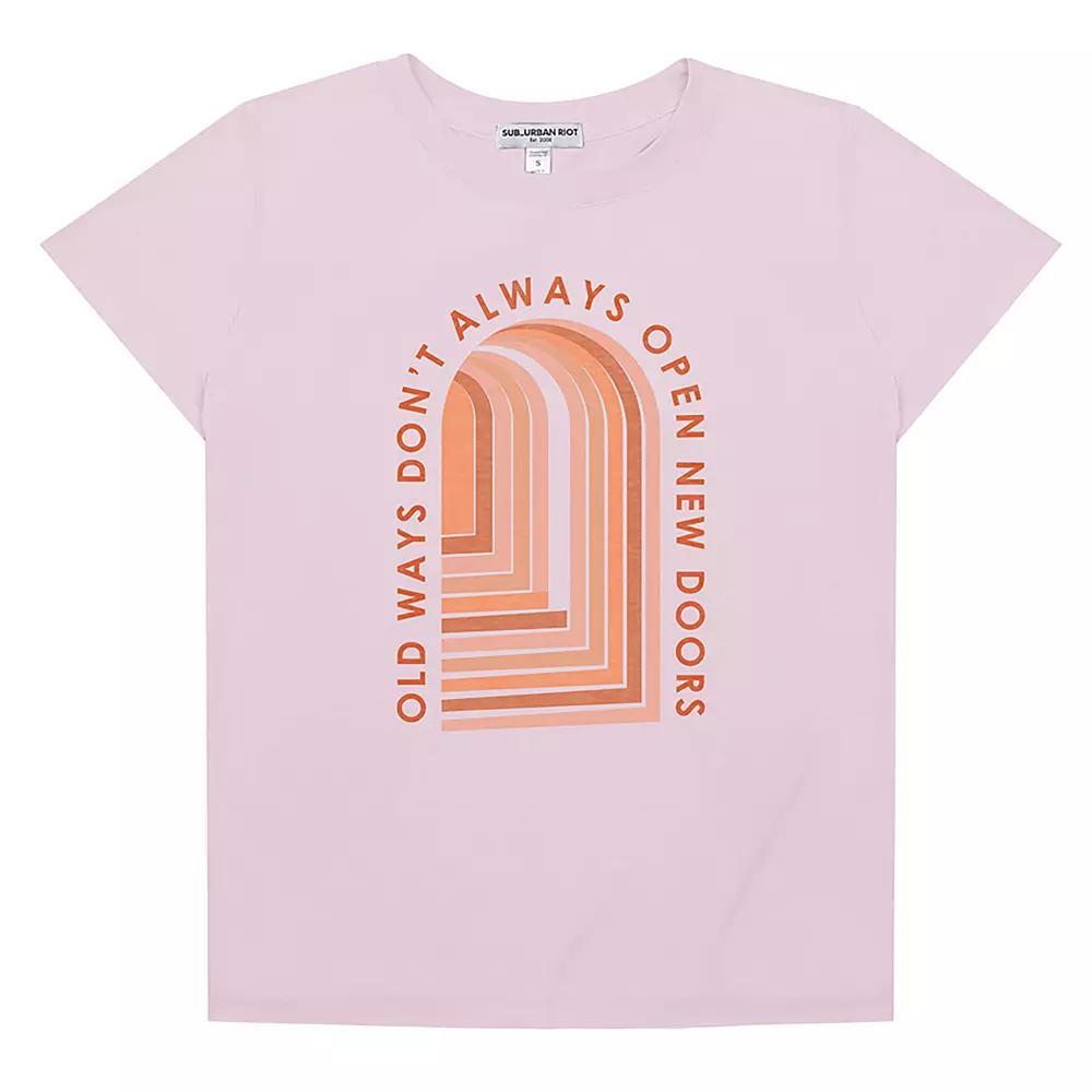 Women's Suburban Riot Old Ways Don't Always Open New Doors Loose Fit Graphic Tee, Girl's, Size: Small, Blush Product Image