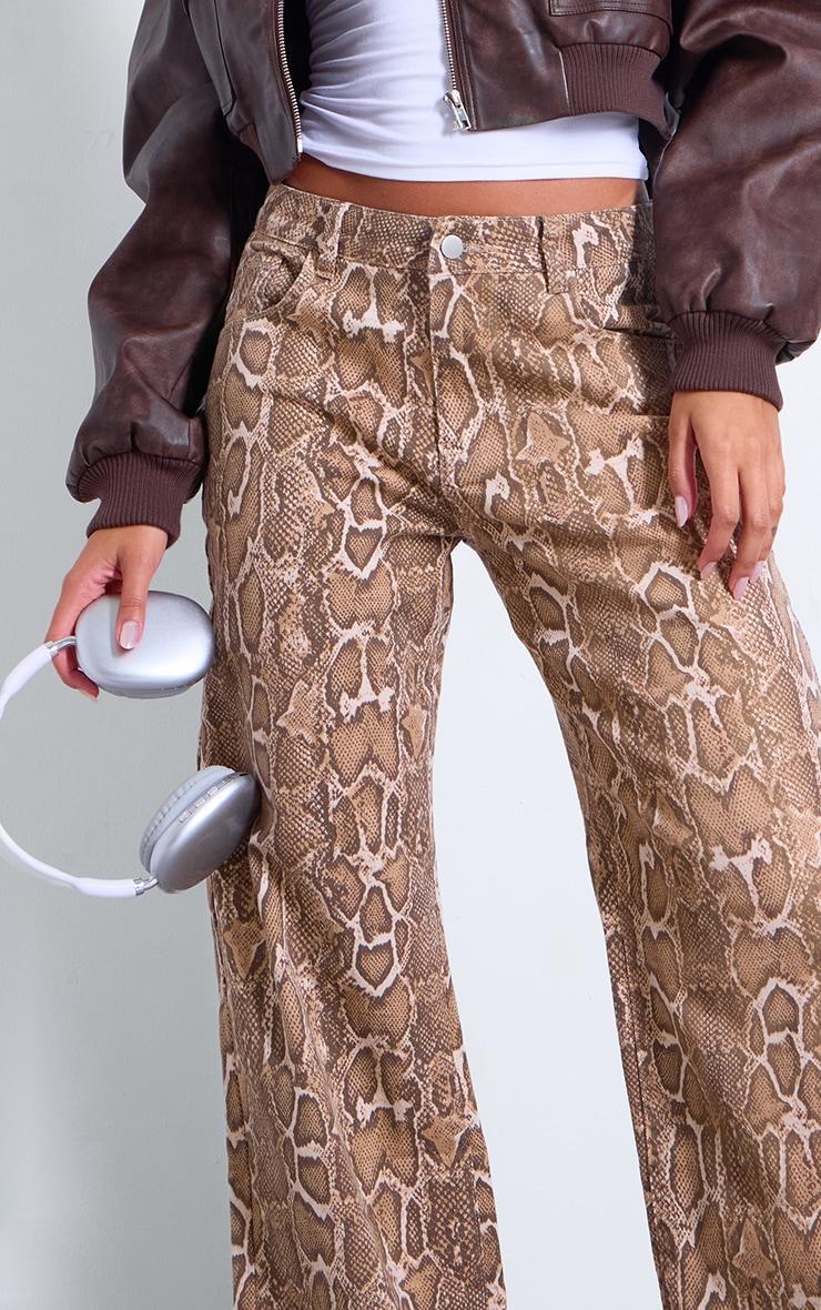 Brown Snake Print Wide Leg Jeans Product Image