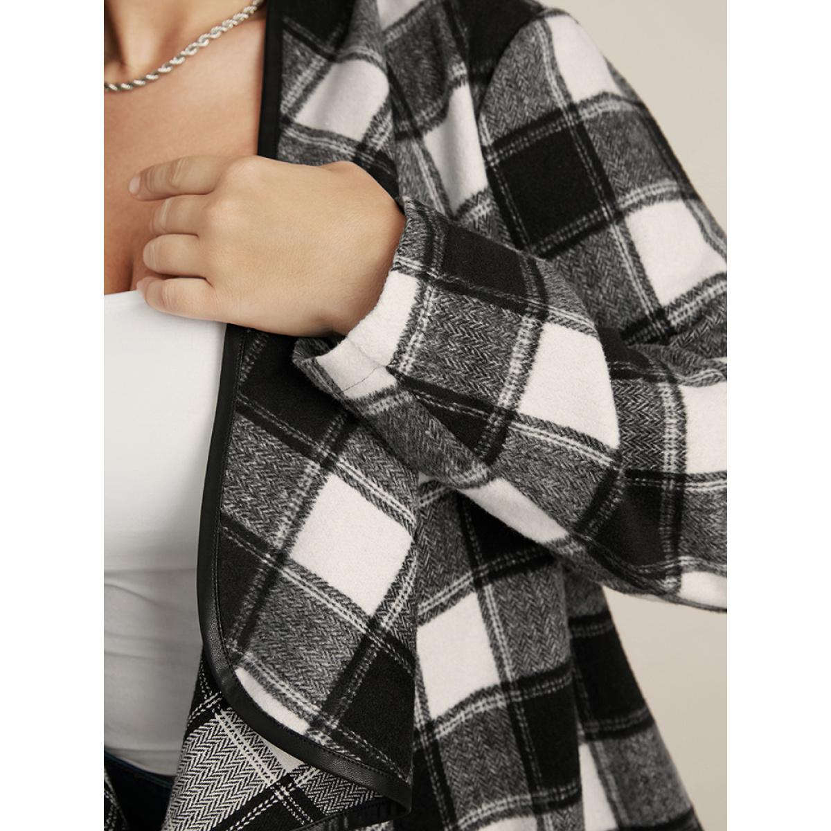Plus Size Plaid Waterfall Collar Open Front Coat Women Black Elegant Asymmetrical Loose Ladies Dailywear Winter Coats BloomChic 30/6X Product Image