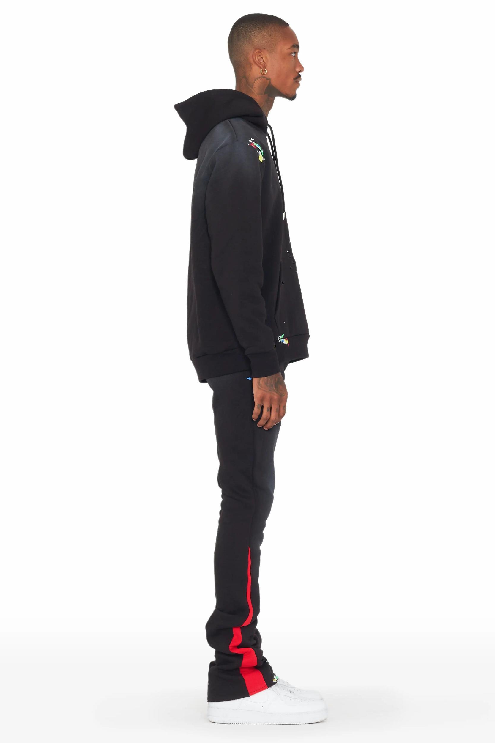 Rockstar Art Dist. Black/Red Hoodie/Stacked Flare Pant Set Male Product Image