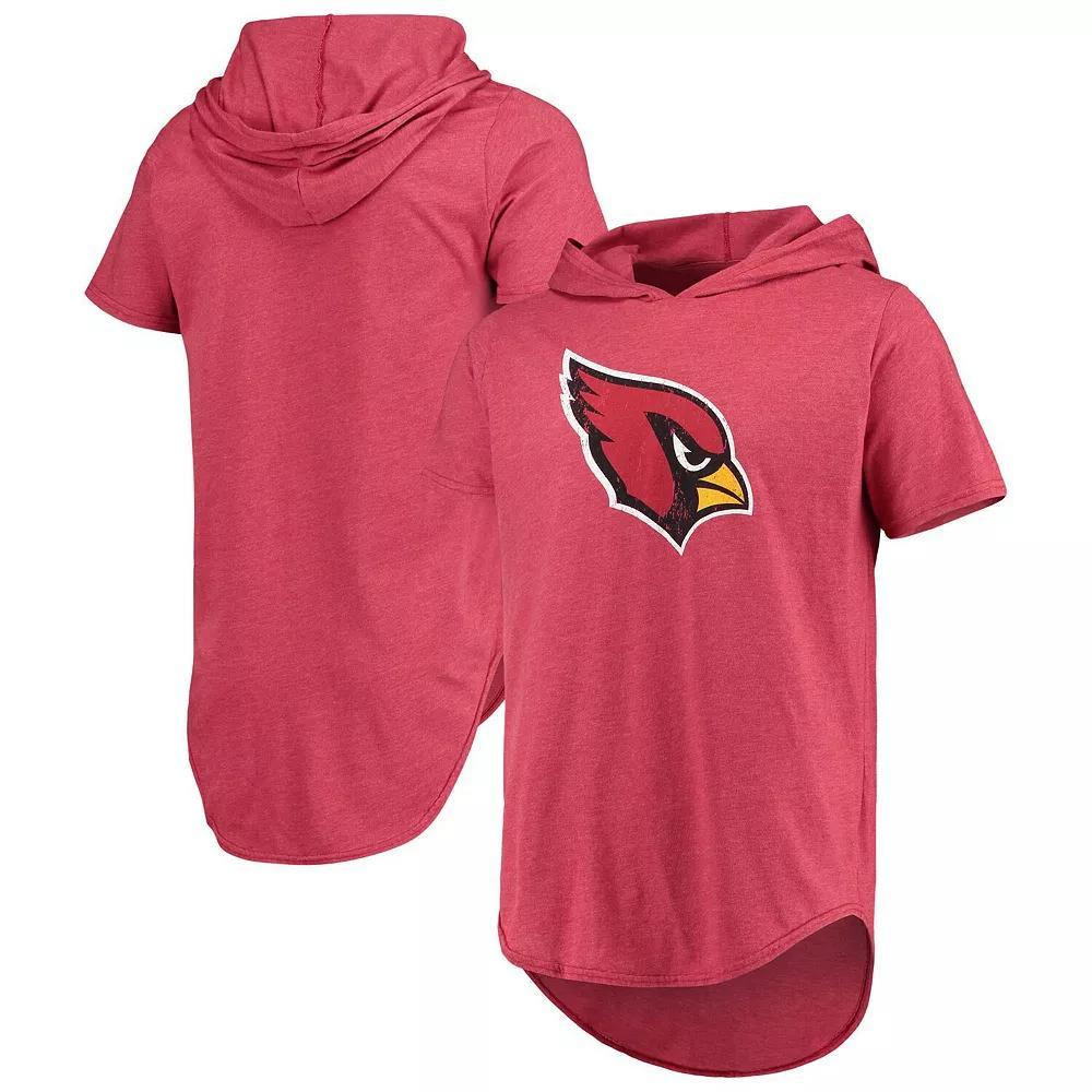 Men's Majestic Threads Cardinal Arizona Cardinals Primary Logo Tri-Blend Hoodie T-Shirt, Size: Small, Red Product Image