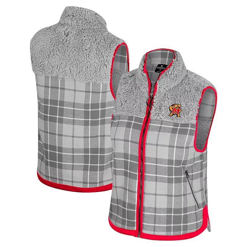 Women's Colosseum Gray Illinois Fighting Illini Matilda Sherpa Plaid Full-Zip Vest, Size: Small, Grey Product Image