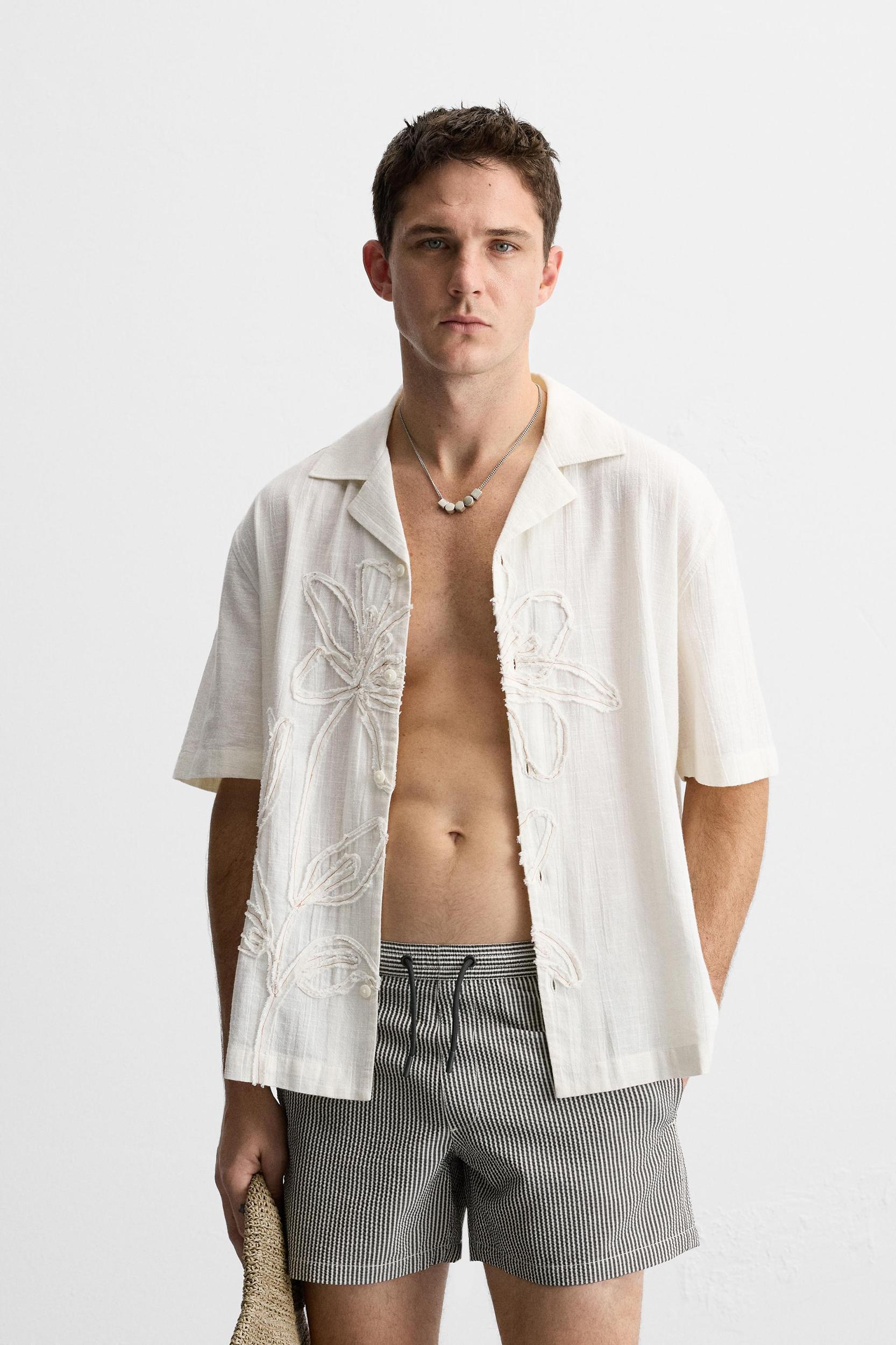 REGULAR SEERSUCKER SWIM TRUNKS Product Image