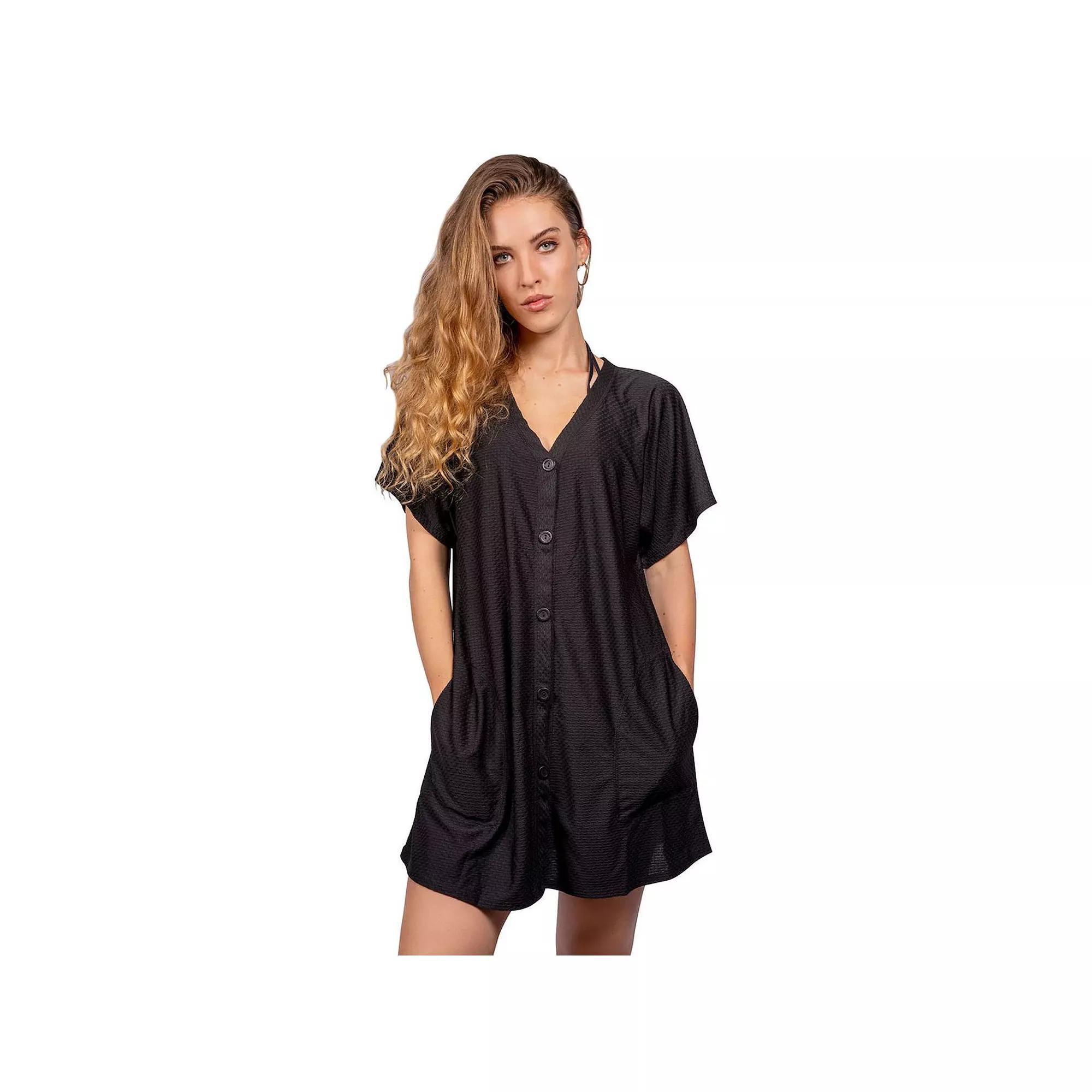 Women's Jordan Taylor Hoodie Button-Front Swim Cover-Up, Size: Medium, Black Product Image