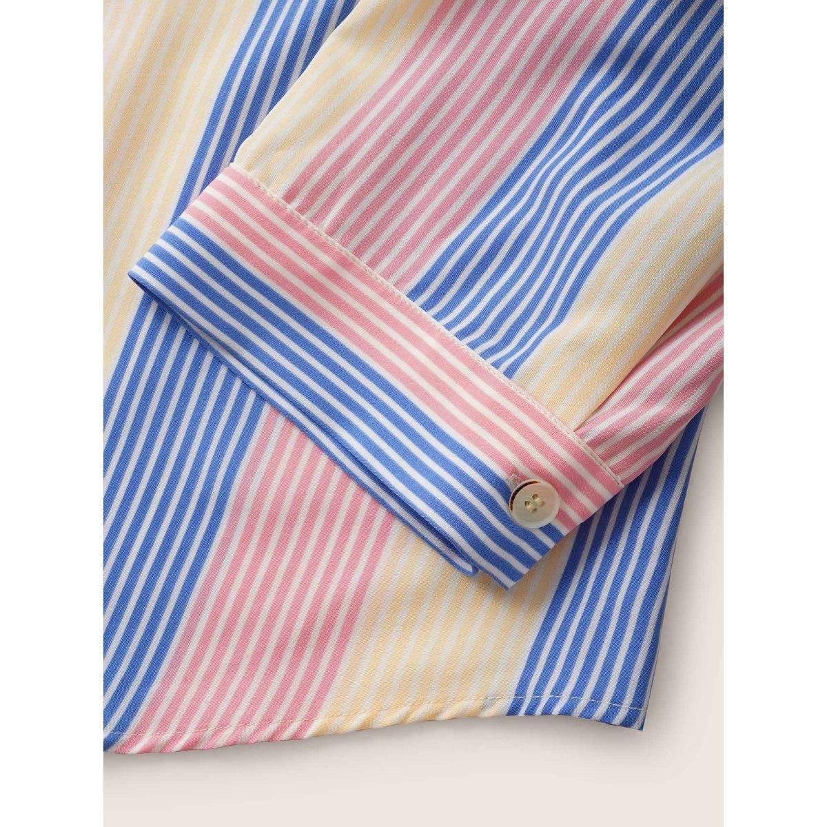 Plus Size Multicolor Contrast Striped Drawstring Patched Pocket Blouse Women Casual Elbow-length sleeve Shirt collar Everyday Blouses BloomChic 26/4X Product Image