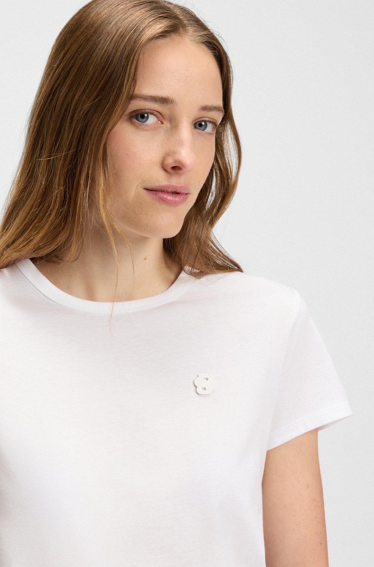 BOSS - Slim-fit mercerized-cotton T-shirt with Double B monogram - White Product Image