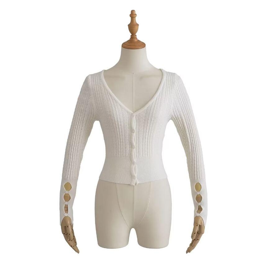 V-Neck Plain Cropped Cardigan Product Image