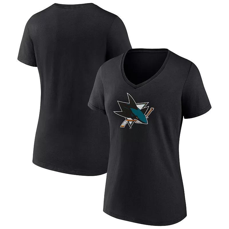 Women's Fanatics Black San Jose Sharks Primary Logo Team V-Neck T-Shirt, Size: Small, Sks Black Product Image