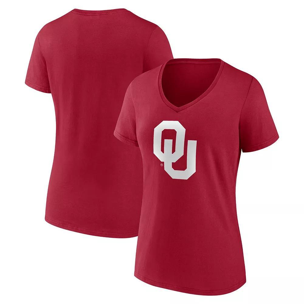 Women's Fanatics Crimson Oklahoma Sooners Primary Logo V-Neck T-Shirt, Size: Medium, Red Product Image