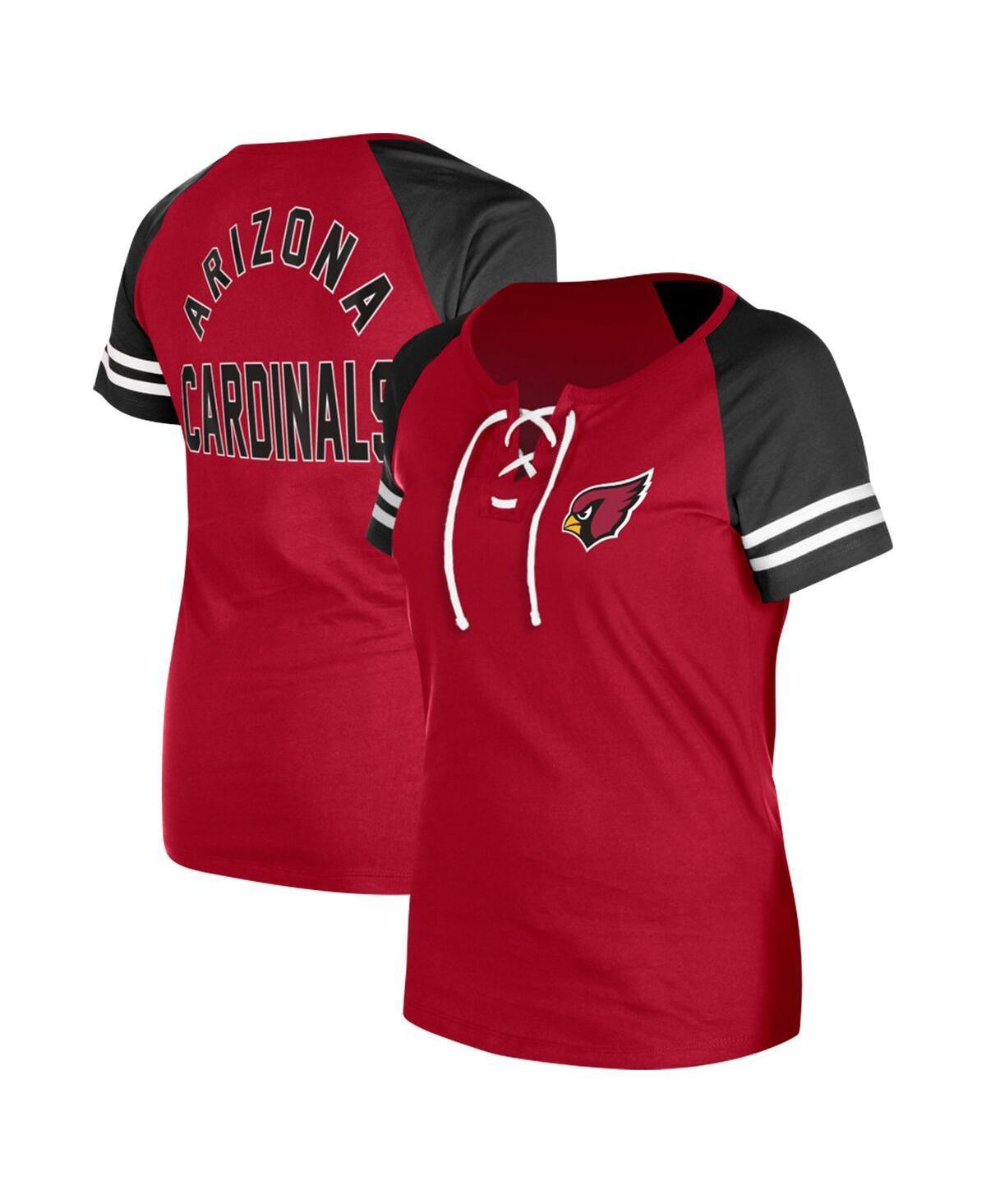 Women's New Era Cardinal Arizona Cardinals  Lace-Up Raglan T-Shirt, Size: 2XL, Red Product Image