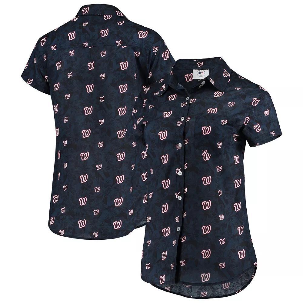 Womens FOCO Washington Nationals Floral Button Up Shirt Blue Product Image