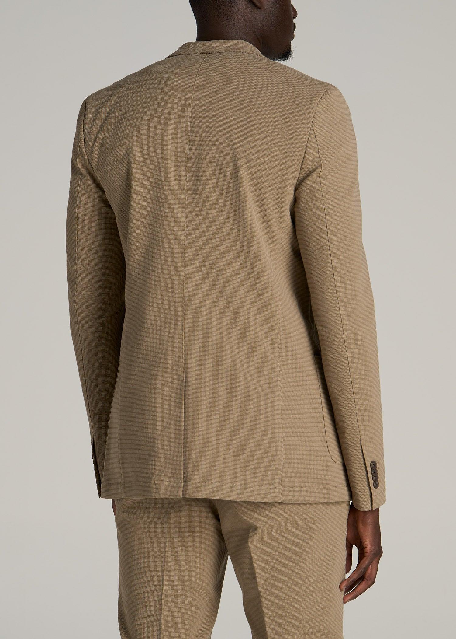 Textured Garment Washed Stretch Cotton Tall Blazer in Desert Khaki Male Product Image