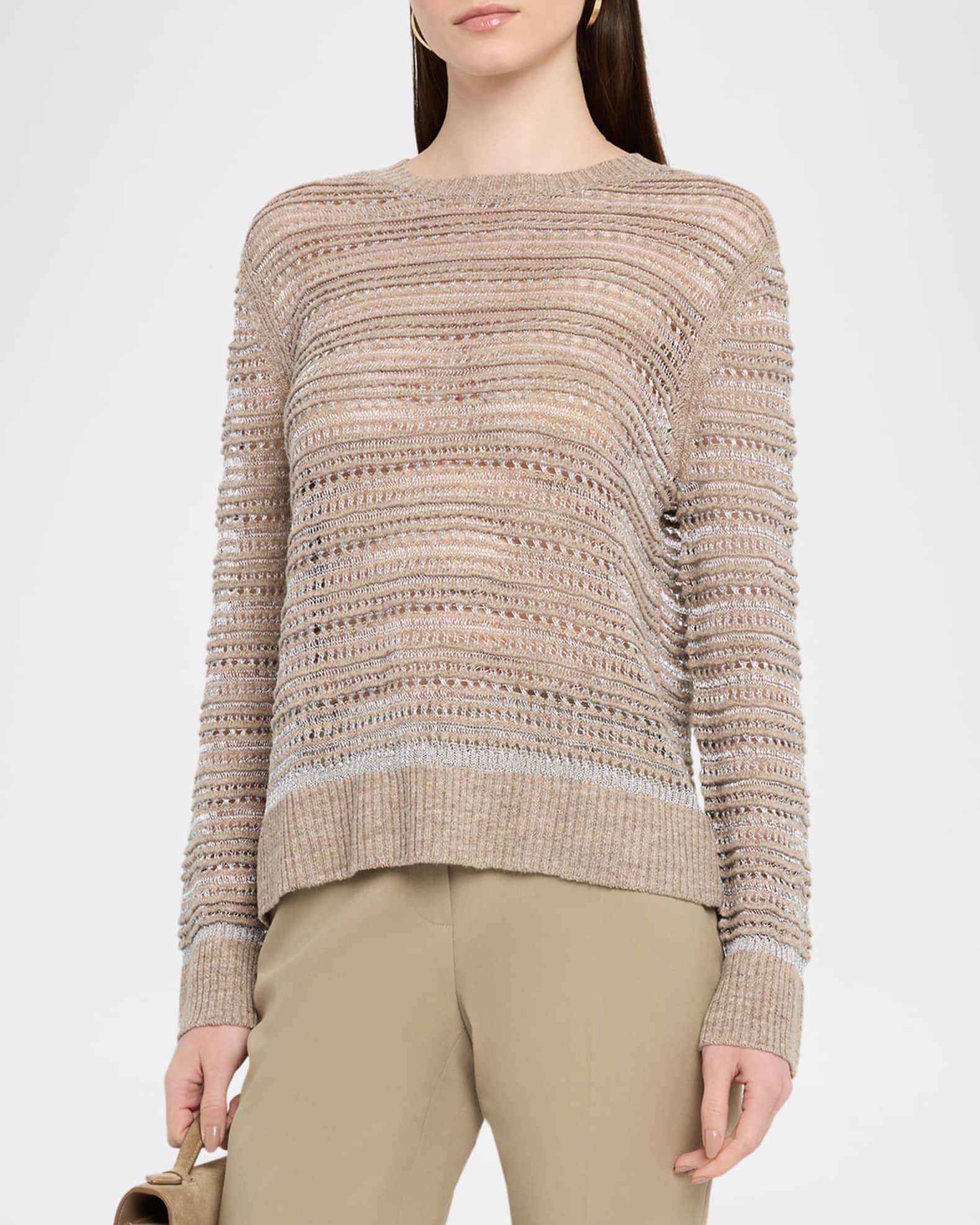 Crewneck Textured Lace & Ottoman Stitch Sweater Product Image