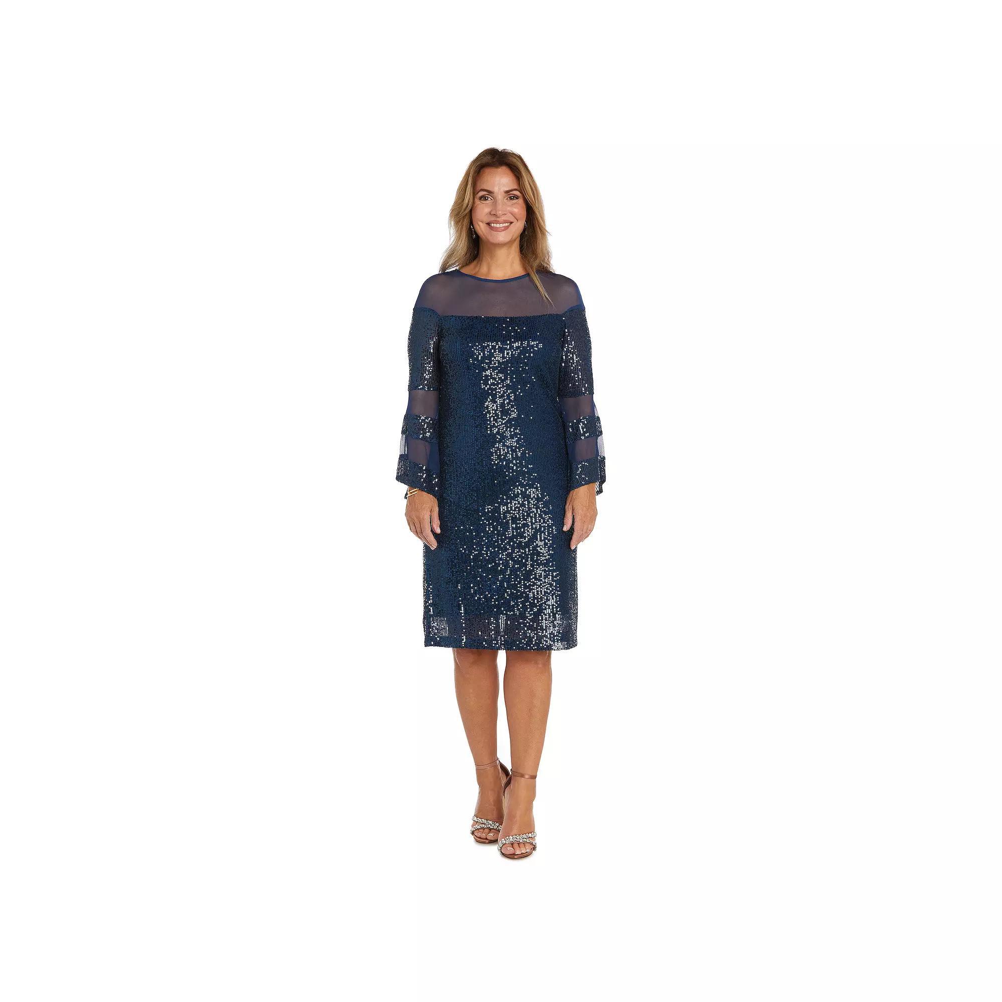 Women's R&M Richards Short Illusion Sequin Bell Sleeve Dress, Size: 8, Peacock Product Image