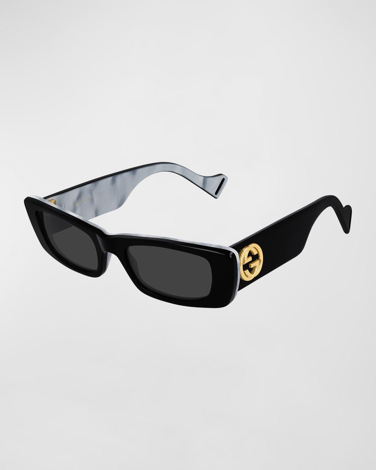 Monochromatic Rectangle Sunglasses w/ Interlocking G Temples Product Image