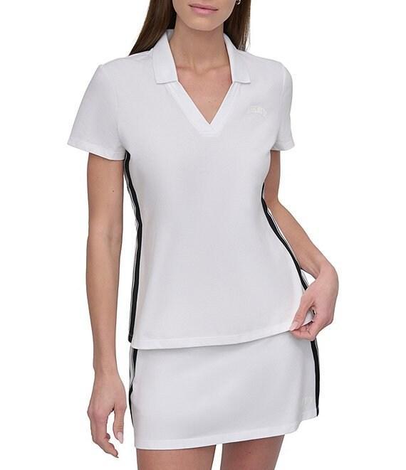 DKNY Sport by Donna Karan Varsity Stripe Pique Short Sleeve Collar Neck Polo Product Image