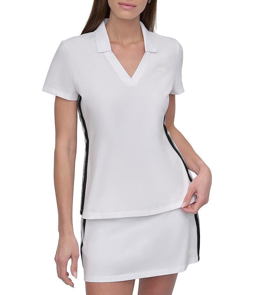 DKNY Sport by Donna Karan Varsity Stripe Pique Short Sleeve Collar Neck Polo Product Image