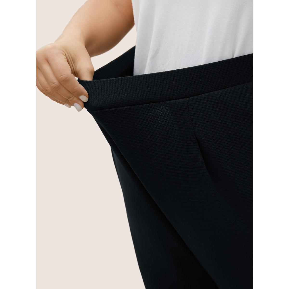Plus Size Solid Mid Rise Gathered Elastic Waist Pants Women Black Work From Home Mid Rise Work Pants BloomChic 12/L Product Image