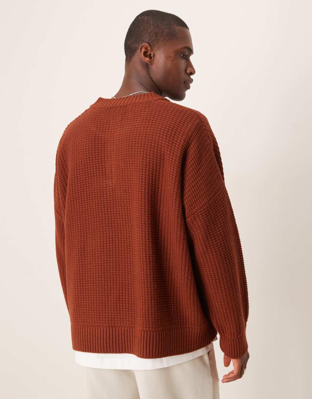 ASOS DESIGN super oversized boxy sweater with henley neck in rust Product Image