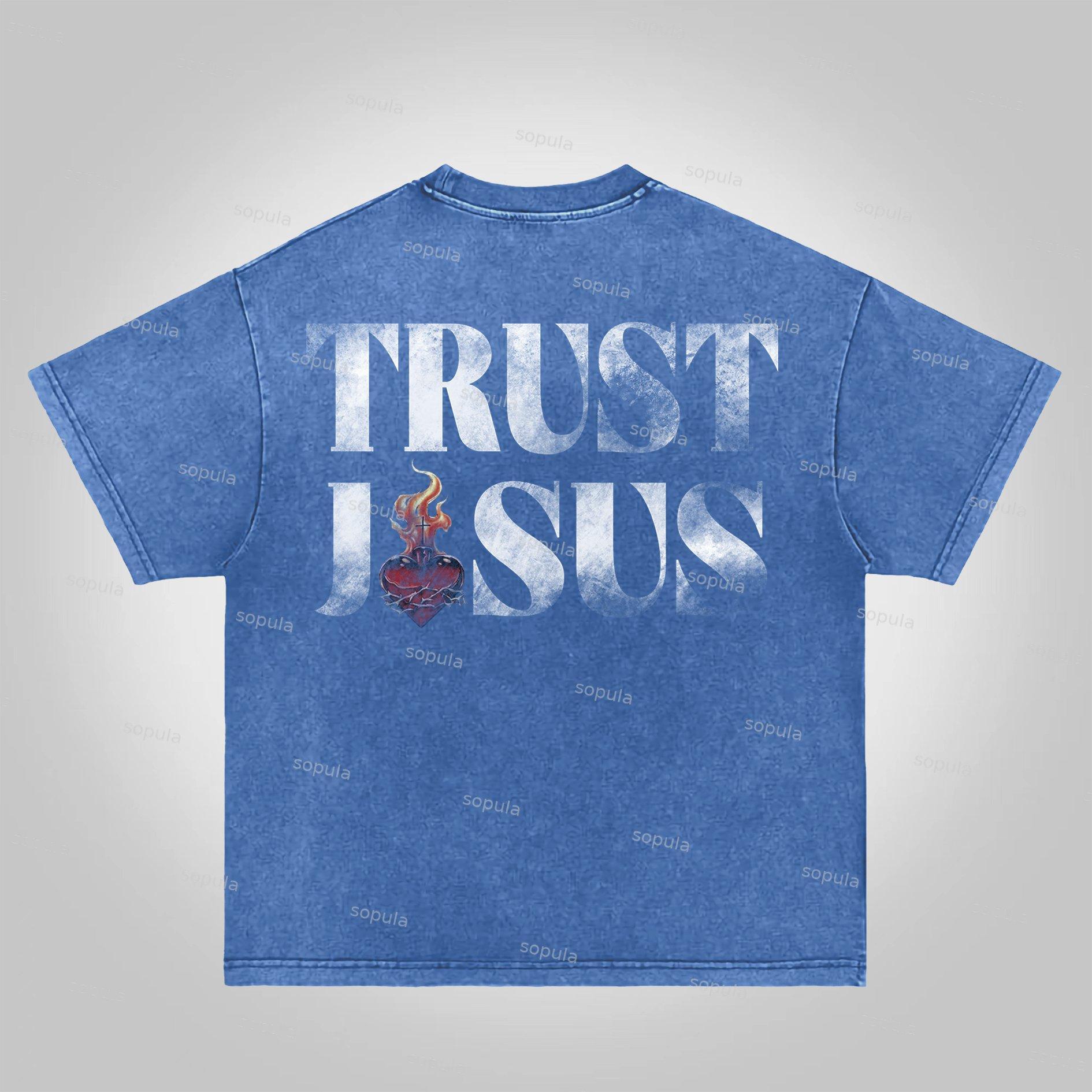 Sopula Trust Jesus Vintage Slogan Graphics Acid Washed T-Shirt Product Image