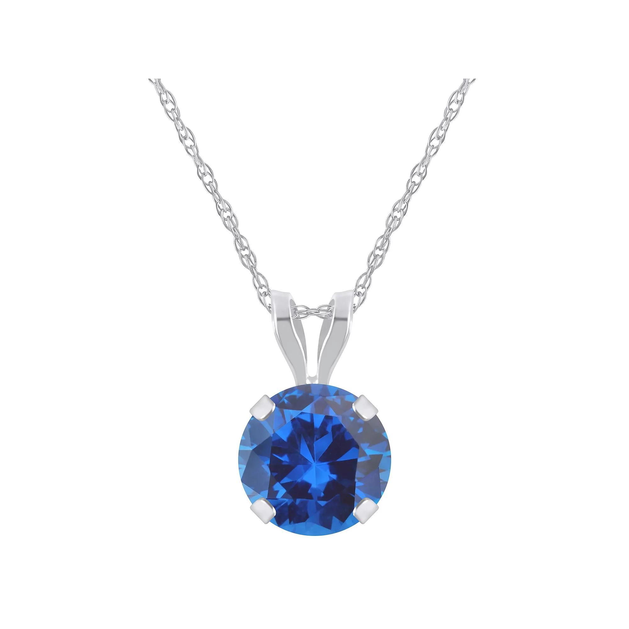 Celebration Gems 10k Gold Round Lab-Created Sapphire Pendant Necklace, Women's, Size: 18", 10k White Gold Product Image