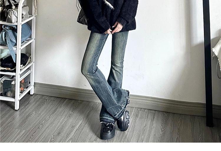 Mock Neck Heart Print Fluffy Oversized Sweater Product Image