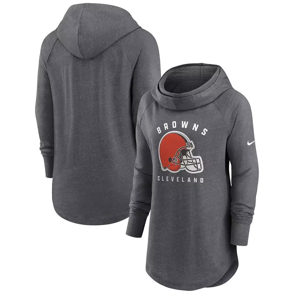 Women's Nike Heather Charcoal Cleveland Browns Raglan Funnel Neck Pullover Hoodie, Size: Medium Product Image