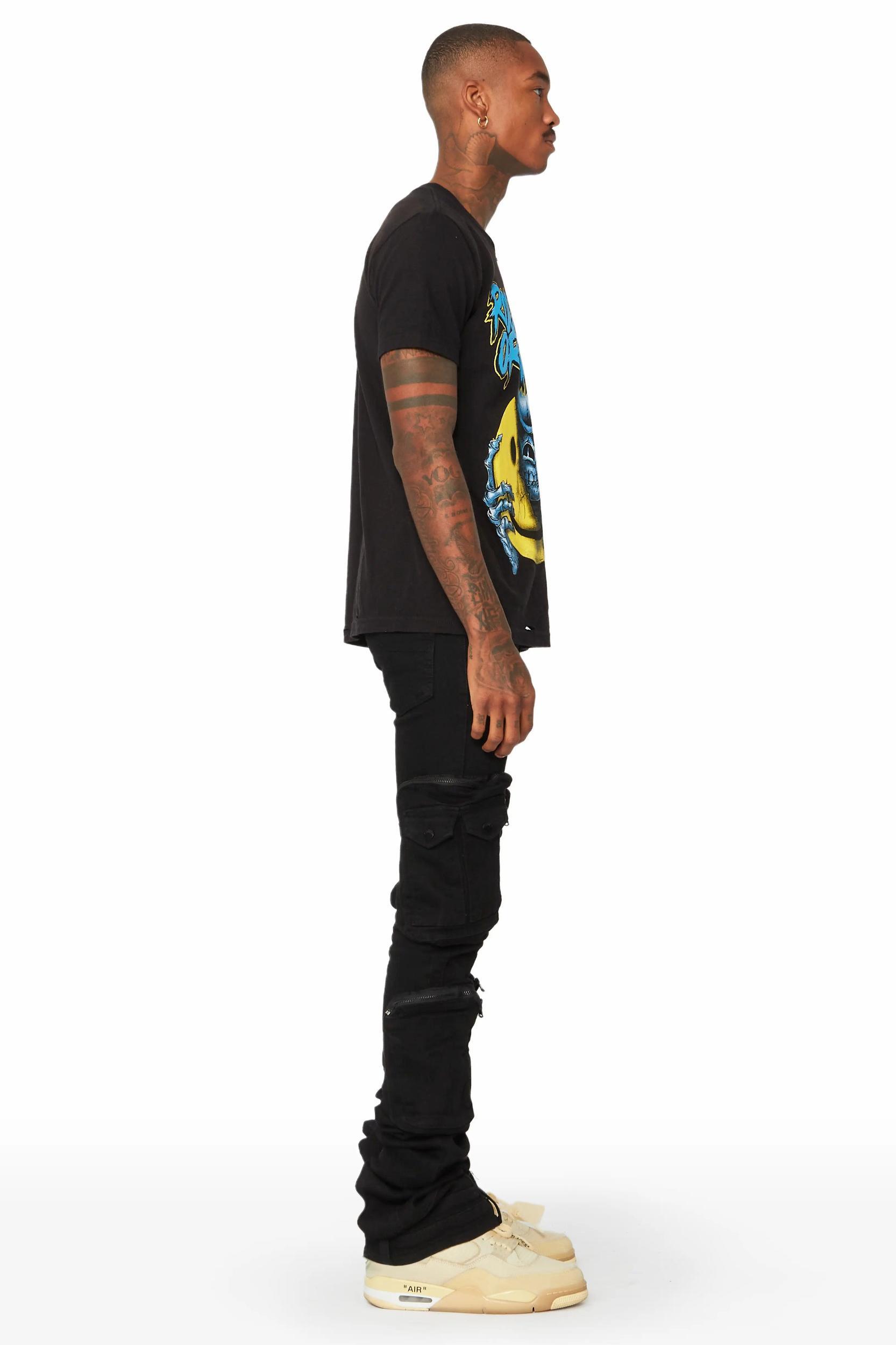 Simon Jet Black Super Stacked Flare Jean Male Product Image