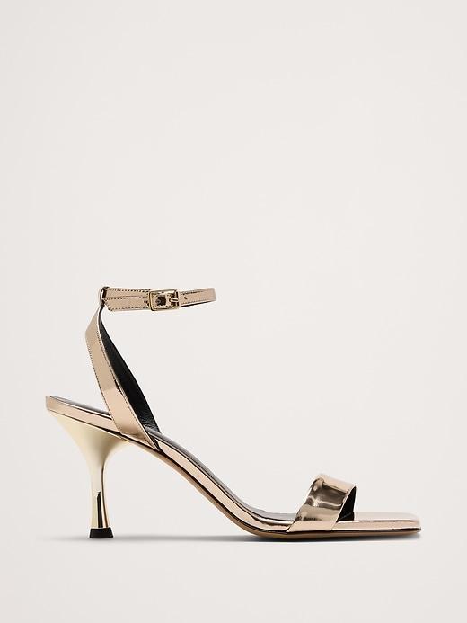 Italian Metallic-Leather Flare-Heel Sandal Product Image
