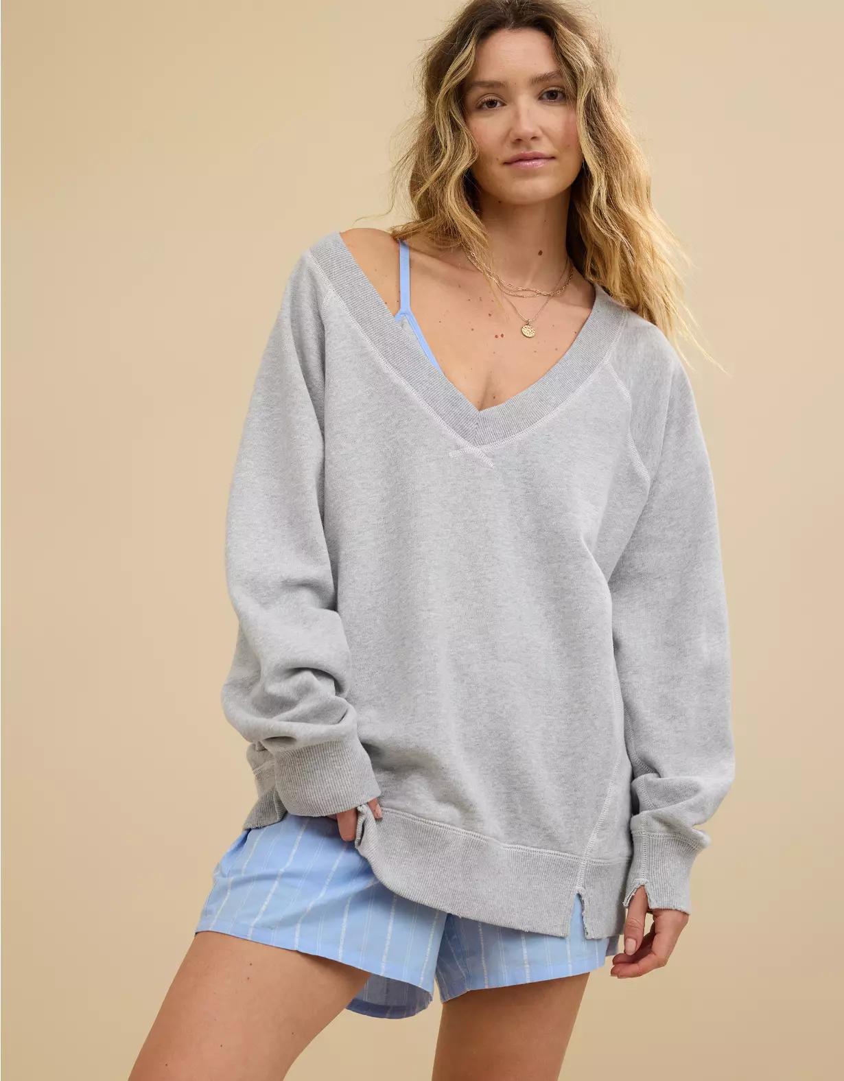 Aerie Downtime V-Neck Sweatshirt Product Image