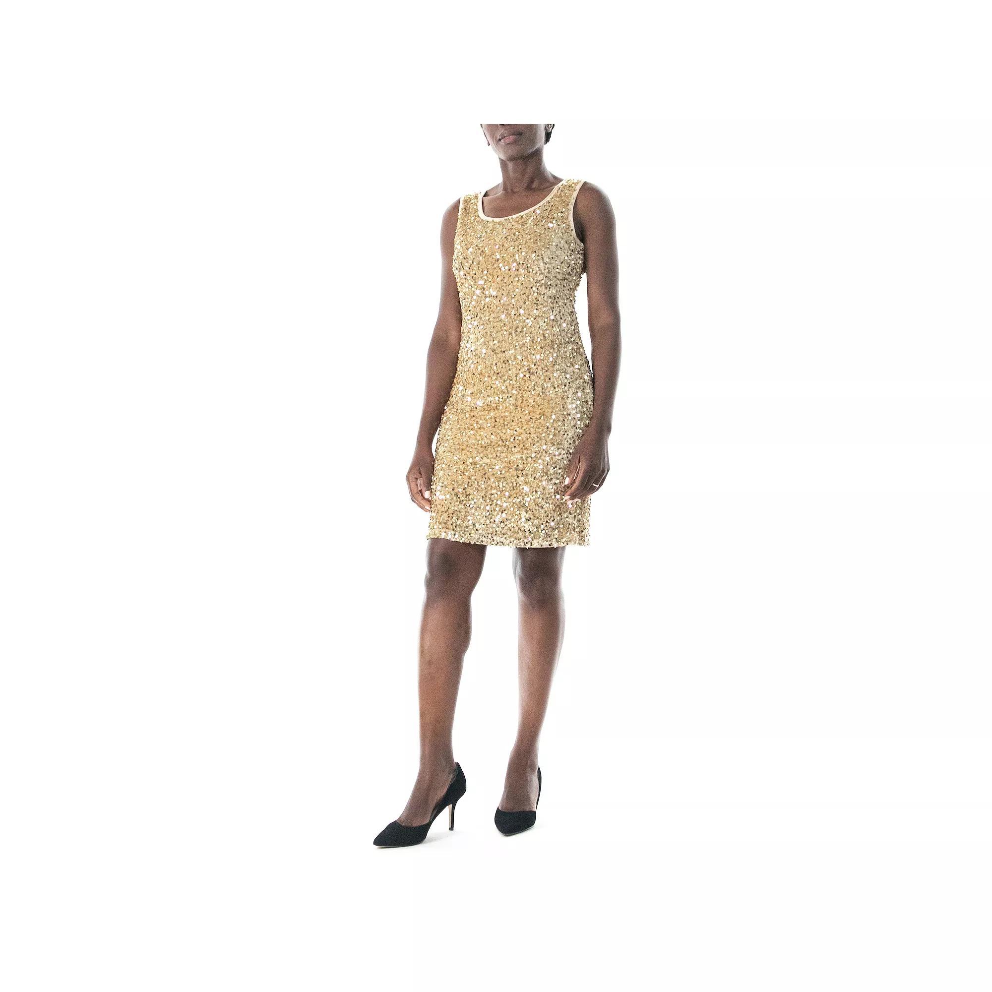 Women's Nina Leonard Sequin Sheath Dress, Size: Medium, Gold Gold Product Image