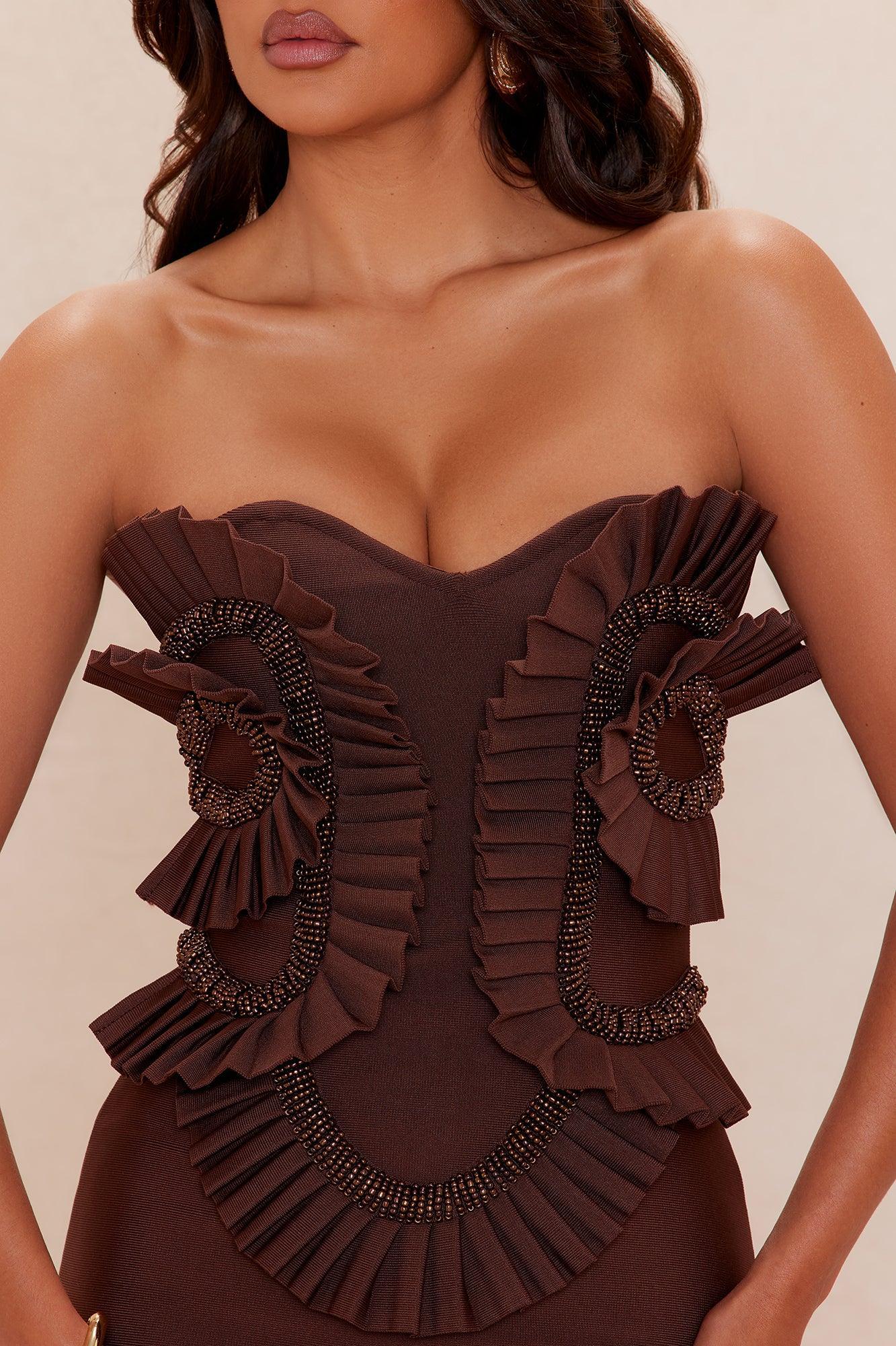 Jade Beaded Bandage Maxi Dress - Chocolate Product Image