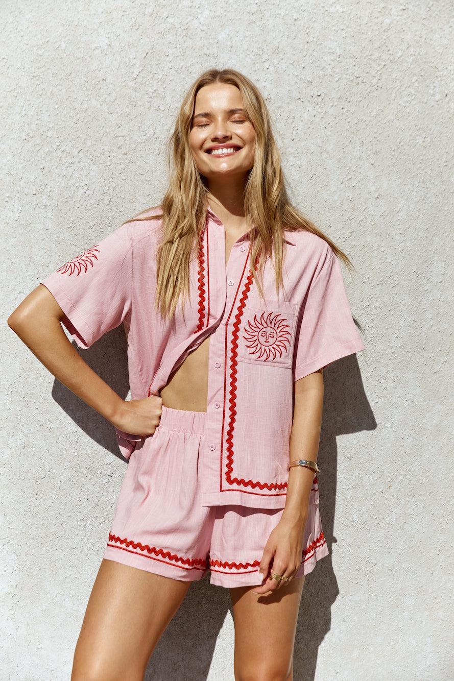 Blushing Beauty Linen Shirt Pink Product Image
