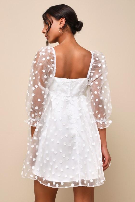Effervescent Charm White Organza Floral Babydoll Mini Dress Product Image