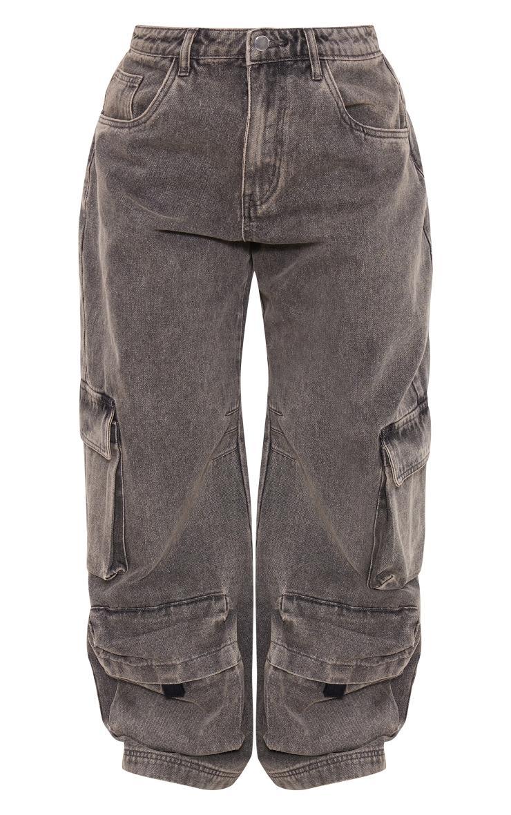 Washed Black Wide Leg Boyfriend Fit Cargos Product Image