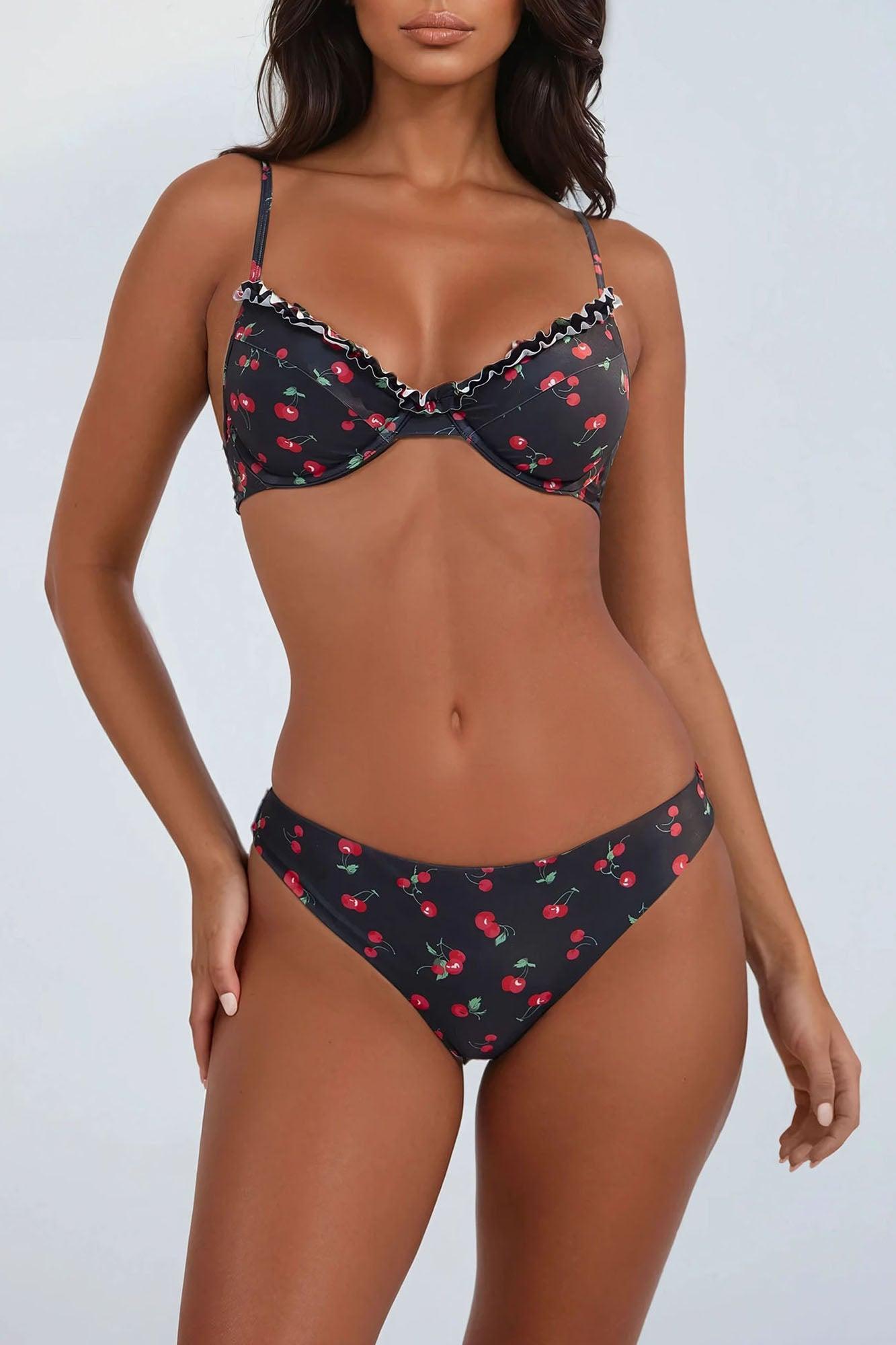 Nancy Ruffle Cherry Underwire 2 Piece Bikini - Black/combo Product Image