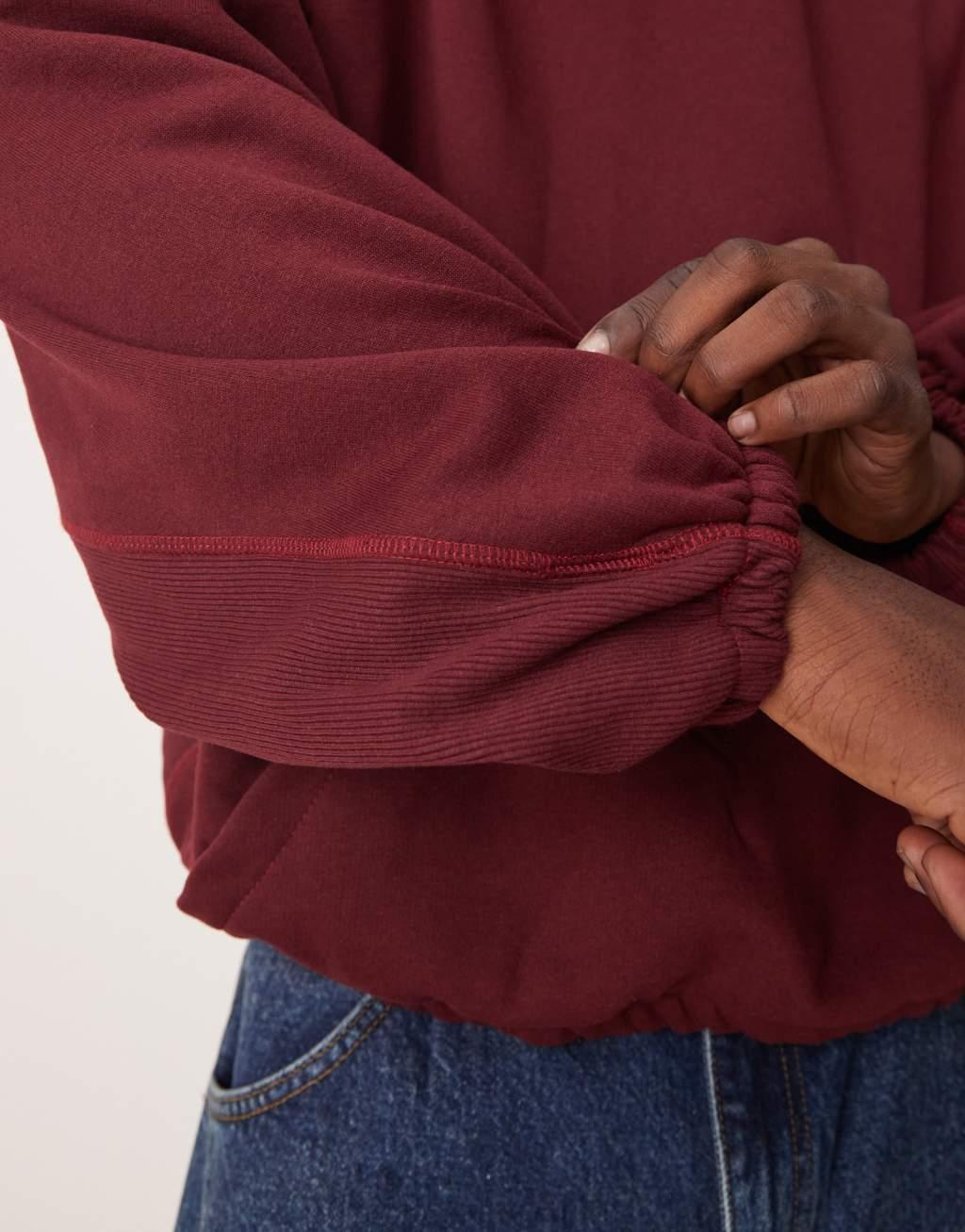 ASOS DESIGN extreme oversized boxy hoodie with underarm panels in burgundy Product Image