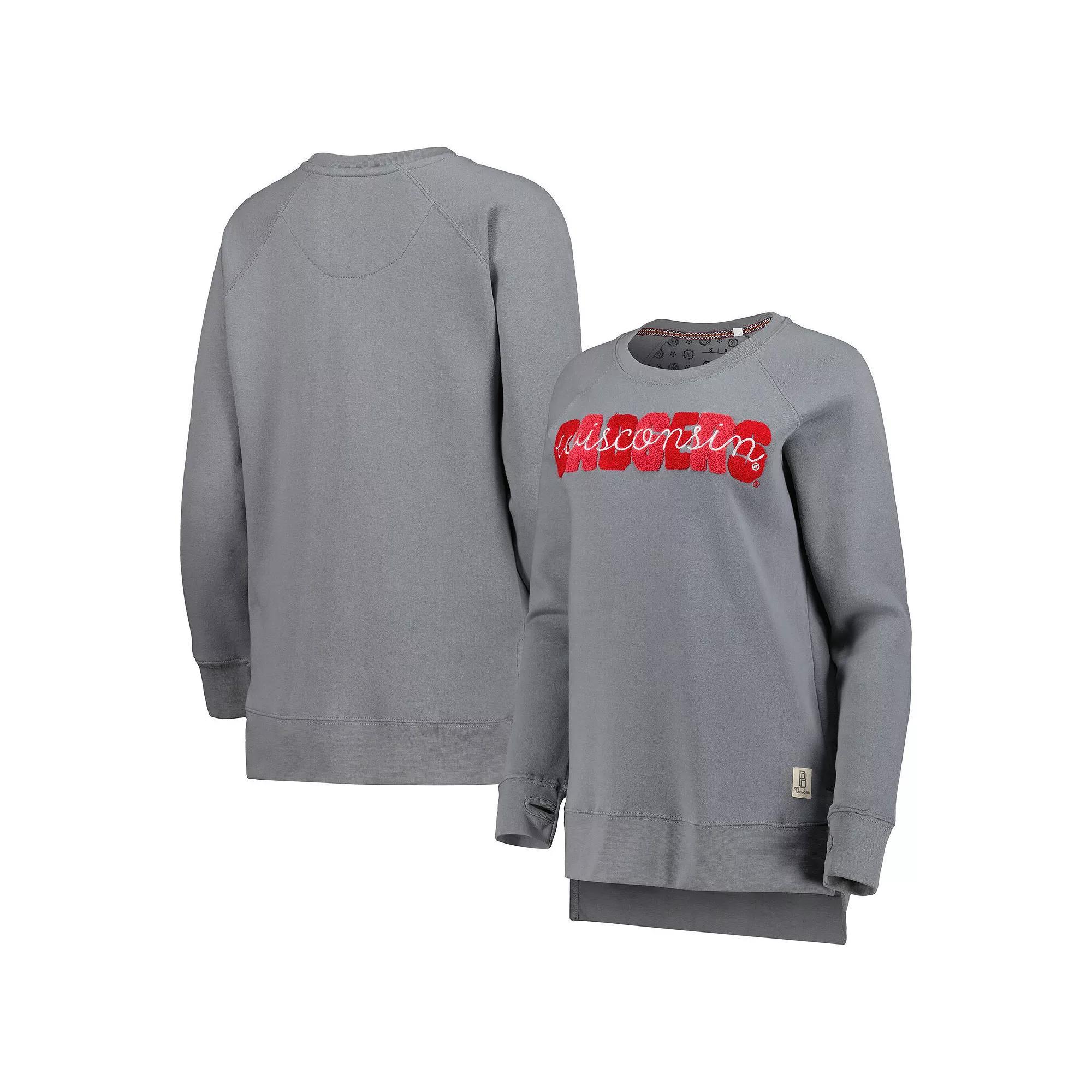 Women's Pressbox Gray Wisconsin Badgers Pinehurst Chenille Raglan Pullover Sweatshirt, Size: Medium, Grey Product Image