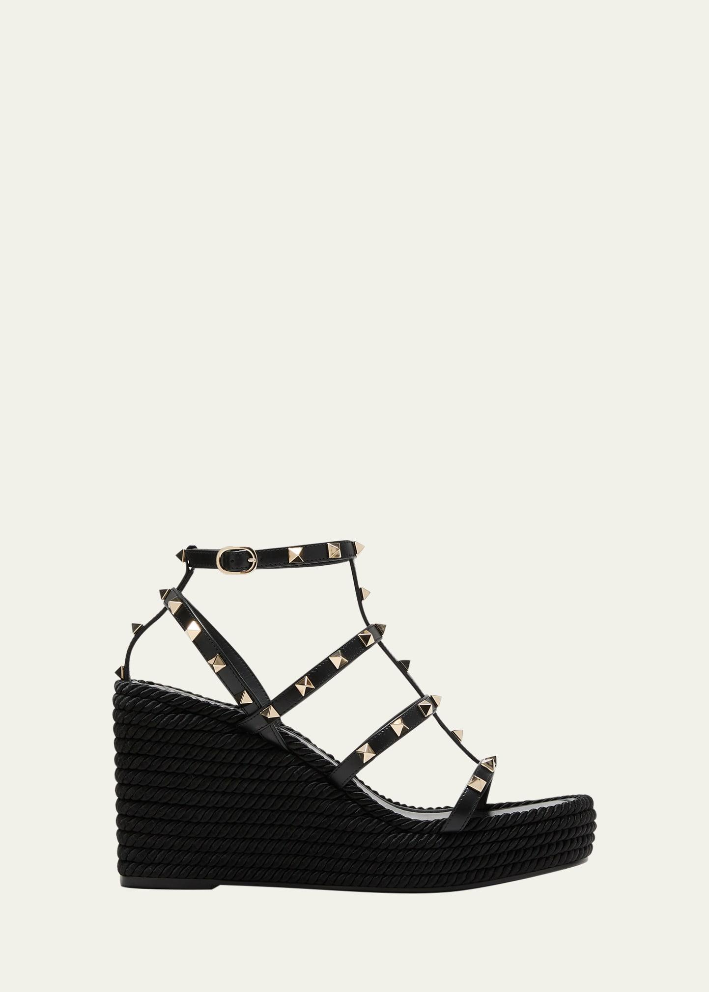 Rockstud Leather Wedge Espadrille Sandals Product Image