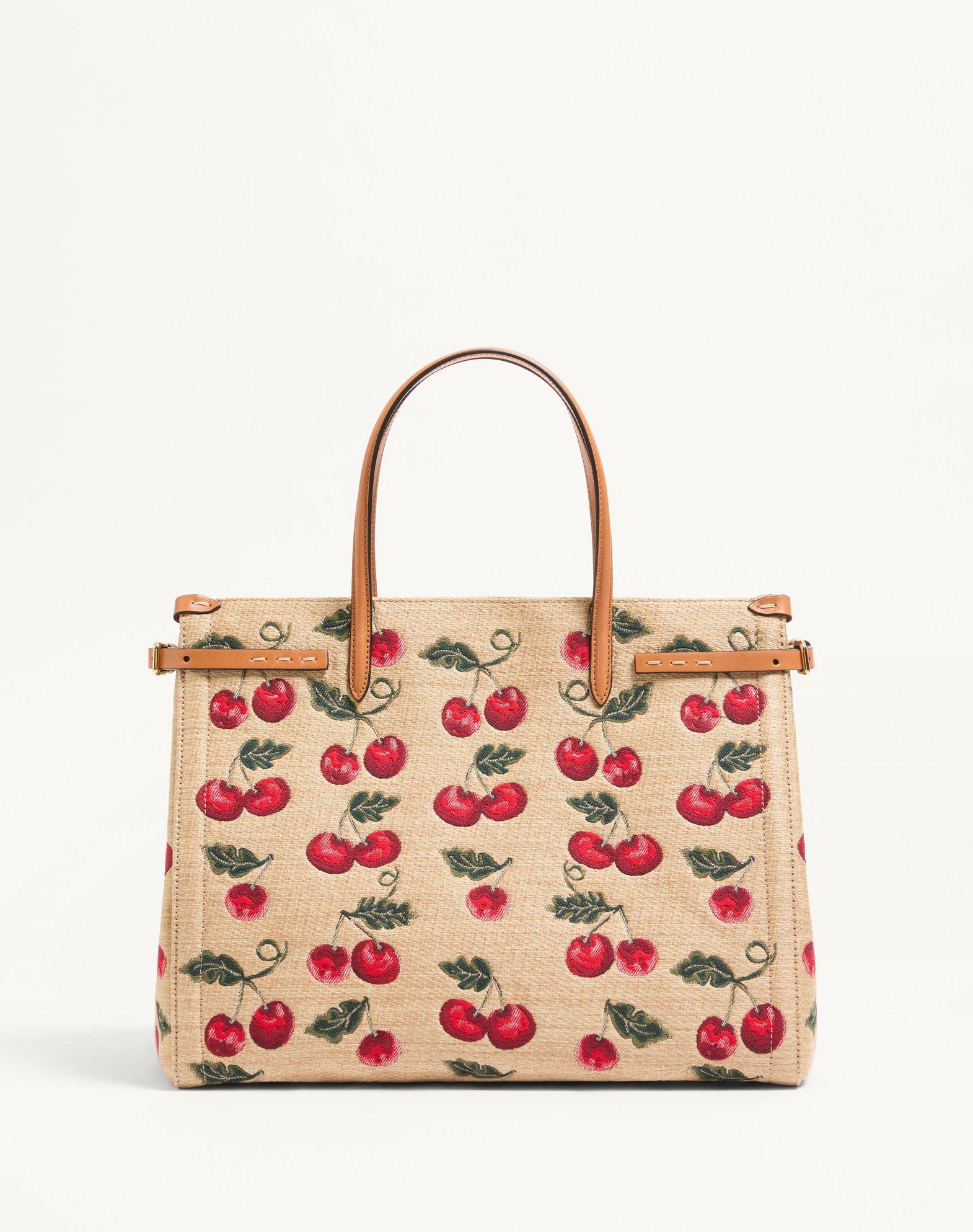 Valentino Garavani Antibes Medium Shopping Bag In Jacquard Raffia With Cherryfic Motif Product Image